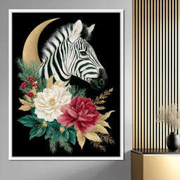 Moonlit Floral Gold Zebra - NicheCanvas
