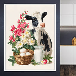 Farmhouse Cow Milk And Blooms - NicheCanvas