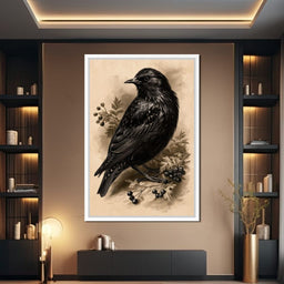 Solitary Starling Perched Upon Hawthorn Branch - NicheCanvas