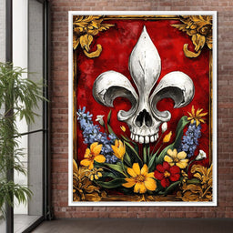Skull Fleur De Lys and Botanical Fusion - NicheCanvas
