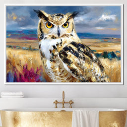 Golden Eyed Owl Prairie Watcher - Neal Hackett - NicheCanvas