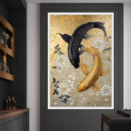 Koi Harmony with White Blossoms - NicheCanvas
