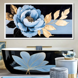Golden Petals Blue Elegance - NicheCanvas