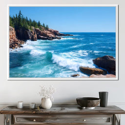 Rocky Coast Breakers Blue Sky - NicheCanvas