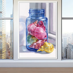 Seashells Jar Sunlit Window - NicheCanvas
