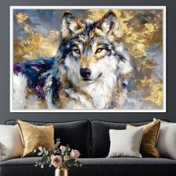 Golden Storm Wolf Portrait - NicheCanvas