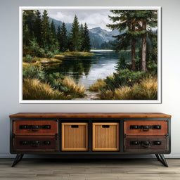 Alpine Pine Lake Reflection - NicheCanvas