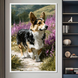 Corgi Along Heather Pathway - NicheCanvas