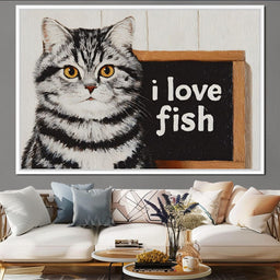Tabby Cat Loves Fish - NicheCanvas