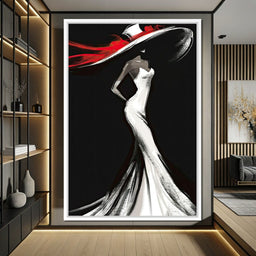 The White Dress - Elegant Silhouette in Red - NicheCanvas