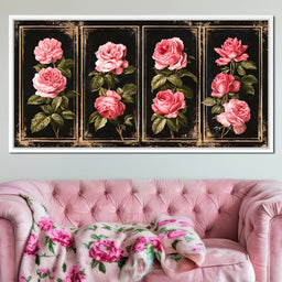 Gilded Panels of Pressed Garden Roses - NicheCanvas