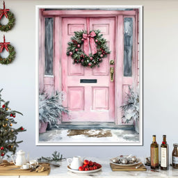 Winter Welcome Pink Door - NicheCanvas