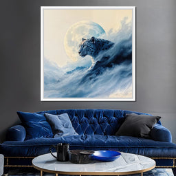 Snow Leopard Rising Through Moon Cloud - TooplesArt - NicheCanvas