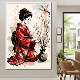 Japanese Woman with Cherry Blossoms - NicheCanvas