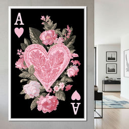 Floral Ace of Hearts Pink Rose - NicheCanvas
