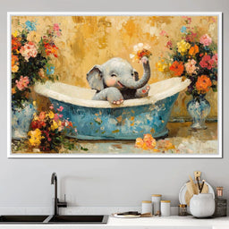 Elephant Joy in Floral Bath - NicheCanvas