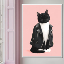 Biker Cat Attitude On Soft Pink - NicheCanvas