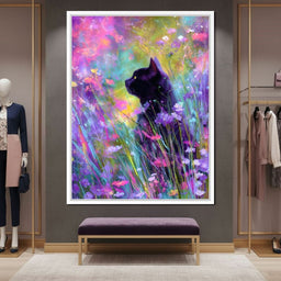 Midnight Feline Among Wildflowers - NicheCanvas