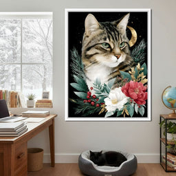Moonlit Floral Gold Tabby - NicheCanvas