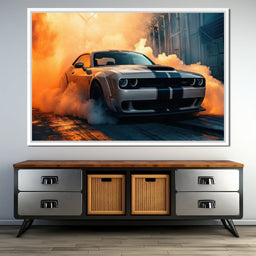 Silver Hellcat Burnout - Rider Art - NicheCanvas