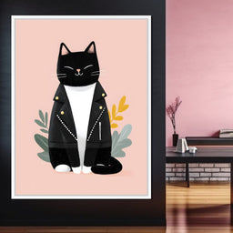 Rebel Feline Chic on Blush - NicheCanvas