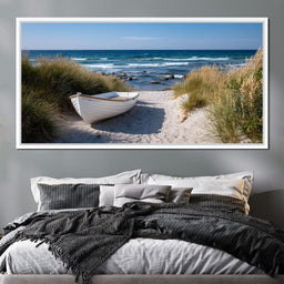 White Rowboat Coastal Dunes - NicheCanvas