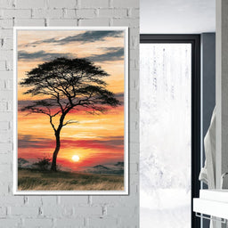 Savanna Sun Beyond The Solitary Branch - NicheCanvas