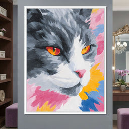 Radiant Feline Fire Eyes Portrait - NicheCanvas