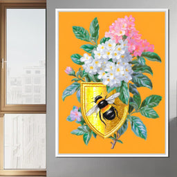Golden Bee Crest Floral Radiance - NicheCanvas
