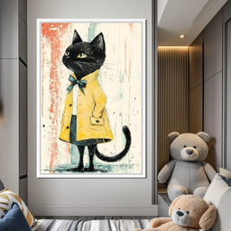 Elegant Feline in Yellow Rain Coat - NicheCanvas