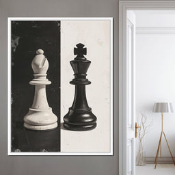 Black and White Chess Encounter - NicheCanvas