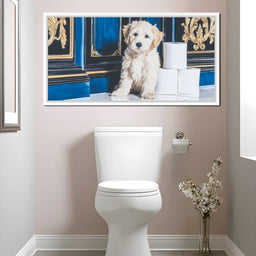Regal Puppy Bathroom Antics - NicheCanvas
