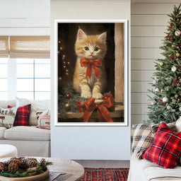 Yuletide Kitten by the Window - NicheCanvas