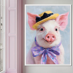 Charming Piglet With Sun Hat - NicheCanvas