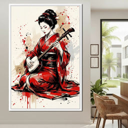 Japanese Woman with Shamisen - NicheCanvas