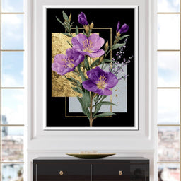Golden Frame Violet Blossoms - NicheCanvas