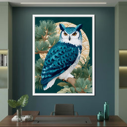 Sapphire Owl Moonlit Pines - NicheCanvas