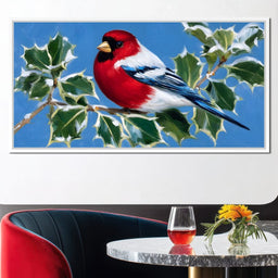 Radiant Finch on Holly Branch - NicheCanvas
