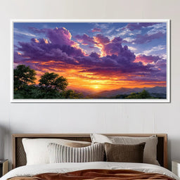 Golden Mountain Sunset Clouds Sky - NicheCanvas