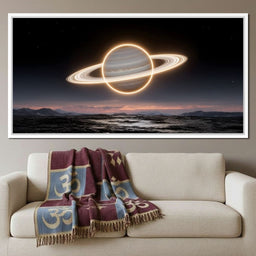 Luminous Saturn Over Alien Sea - NicheCanvas