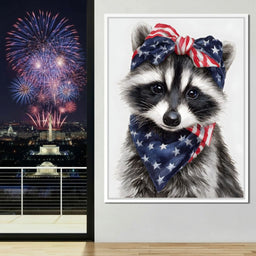 Patriotic Raccoon Portrait - NicheCanvas