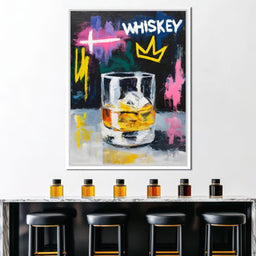 Whiskey Crown Rocks Glass Neon - NicheCanvas