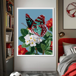 Turquoise Wing On Summer Blossoms - NicheCanvas