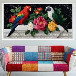 Parrot Blossom Marble Elegance - NicheCanvas