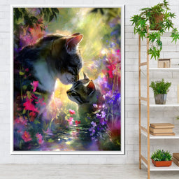 Gentle Cats Nuzzle Floral Dream - NicheCanvas