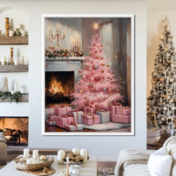 Pink Christmas Hearth Glow - NicheCanvas