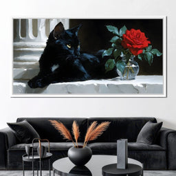 Black Cat and Red Rose - NicheCanvas