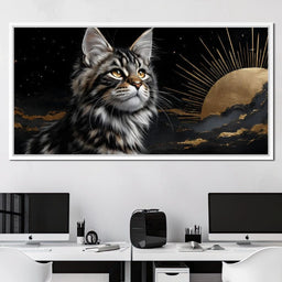 Golden Feline Under Starlight - NicheCanvas