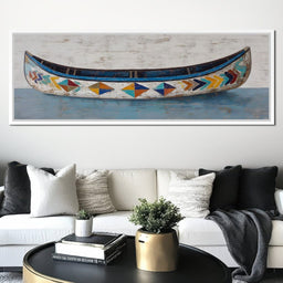 Colorful Coastal Canoe Drift - NicheCanvas
