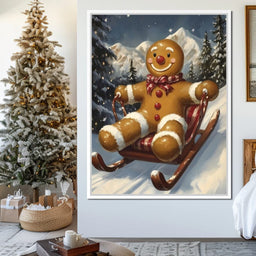 Snowy Sled Ride Gingerbread Joy - NicheCanvas